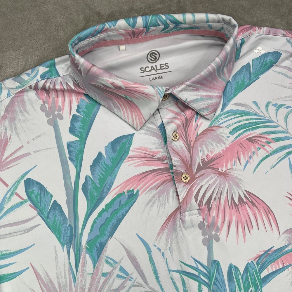 Scales Polo Shirt‎ Mens Large Multicolor Floral Print Performance Golf Stretch
